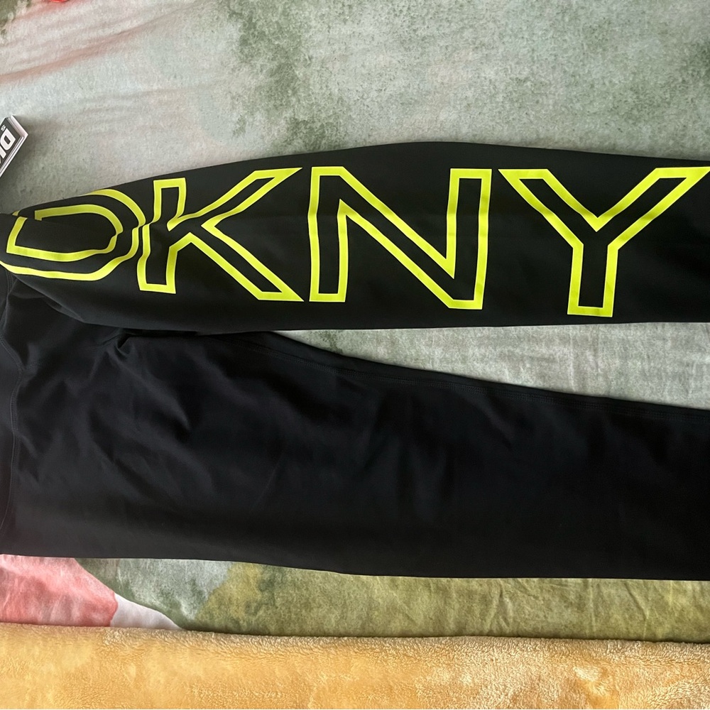 Dkny Black Leggings with Neon Waistband